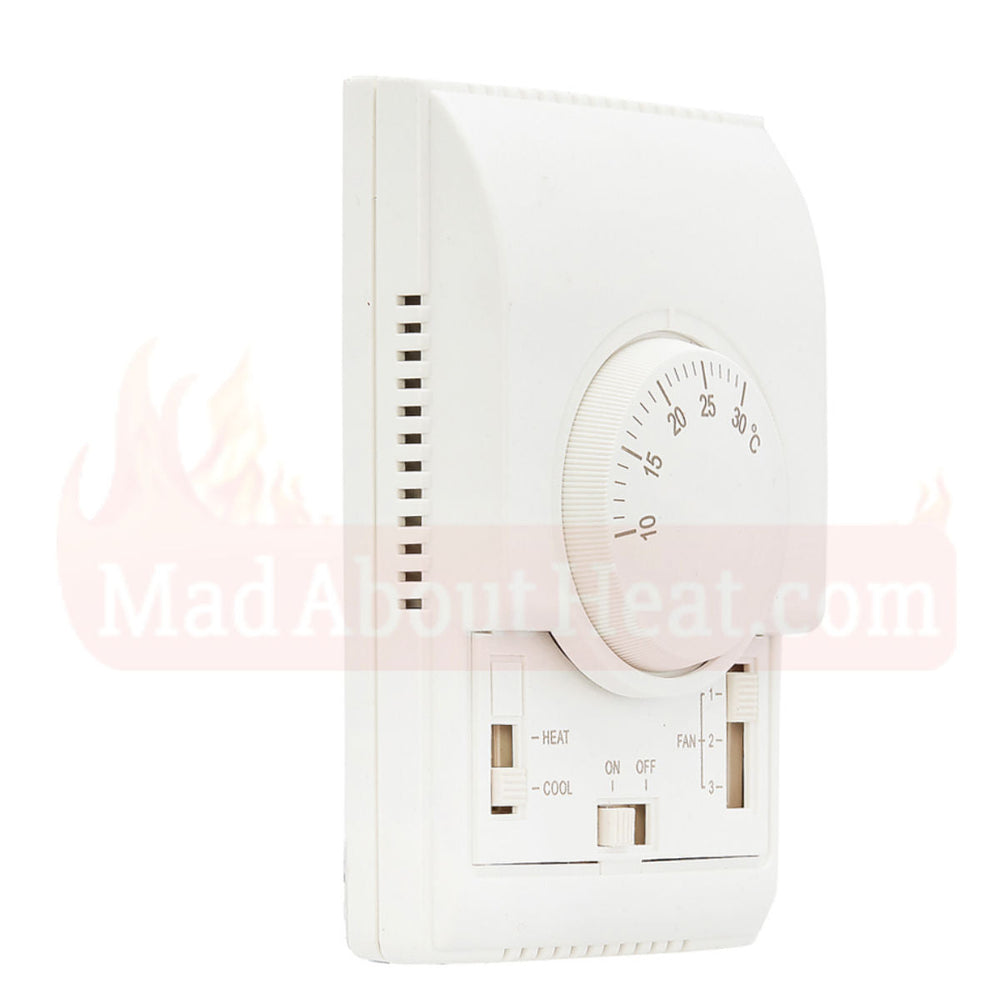 air blower thermostat, thermostat for warm air blower, fan radiator control, space heater controller,