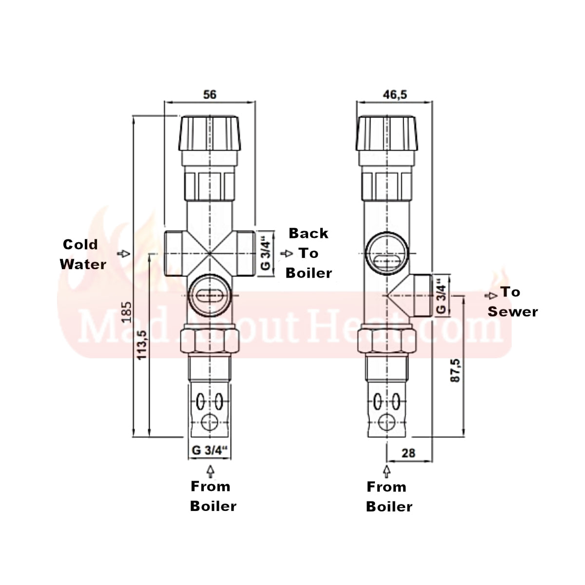 dbv1p, thermal relief valve, cold water valve, safety valve for biomass boilers, two way thermal relief valve