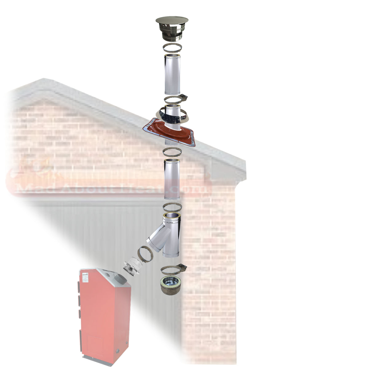 twin wall flue, Y piece, dinak flue Y connection, 7 inch flue, 180mm flue,