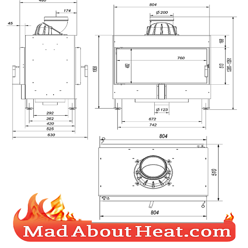 KFL 17 kW tunnel fire place insert stove log burner dimensions
