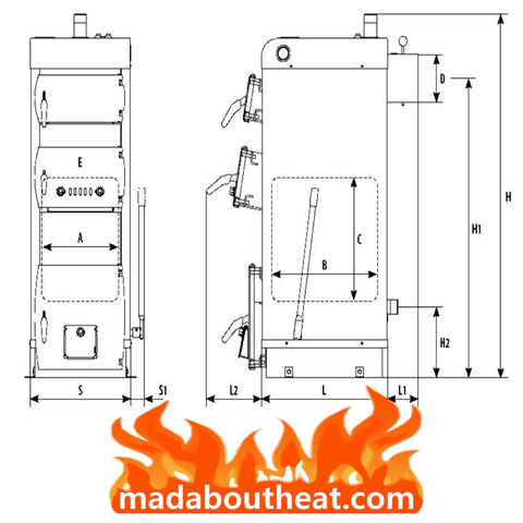 WB 20kW solid fuel boiler biomass burner dimensions