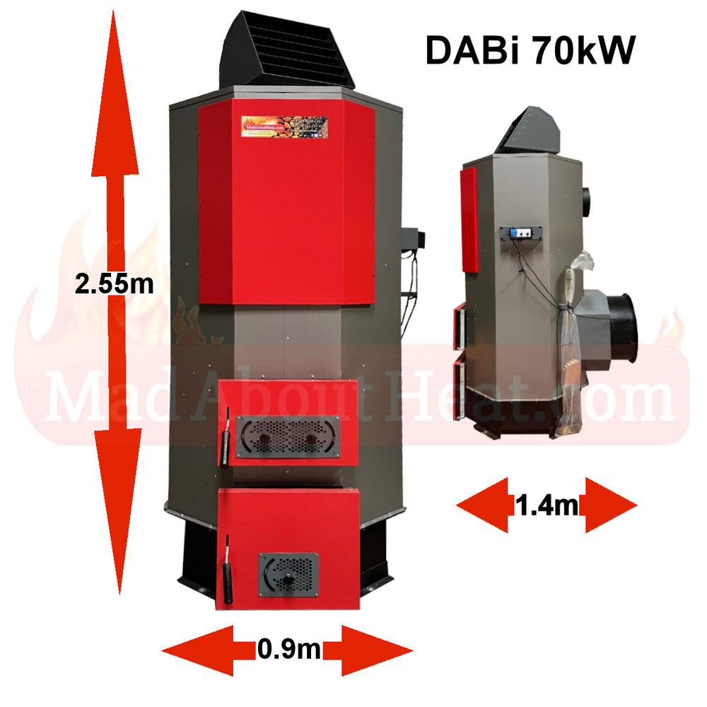 dabi 70kw, multi fuel space heater, kiln drying, hot air blower, dabi dimensions 