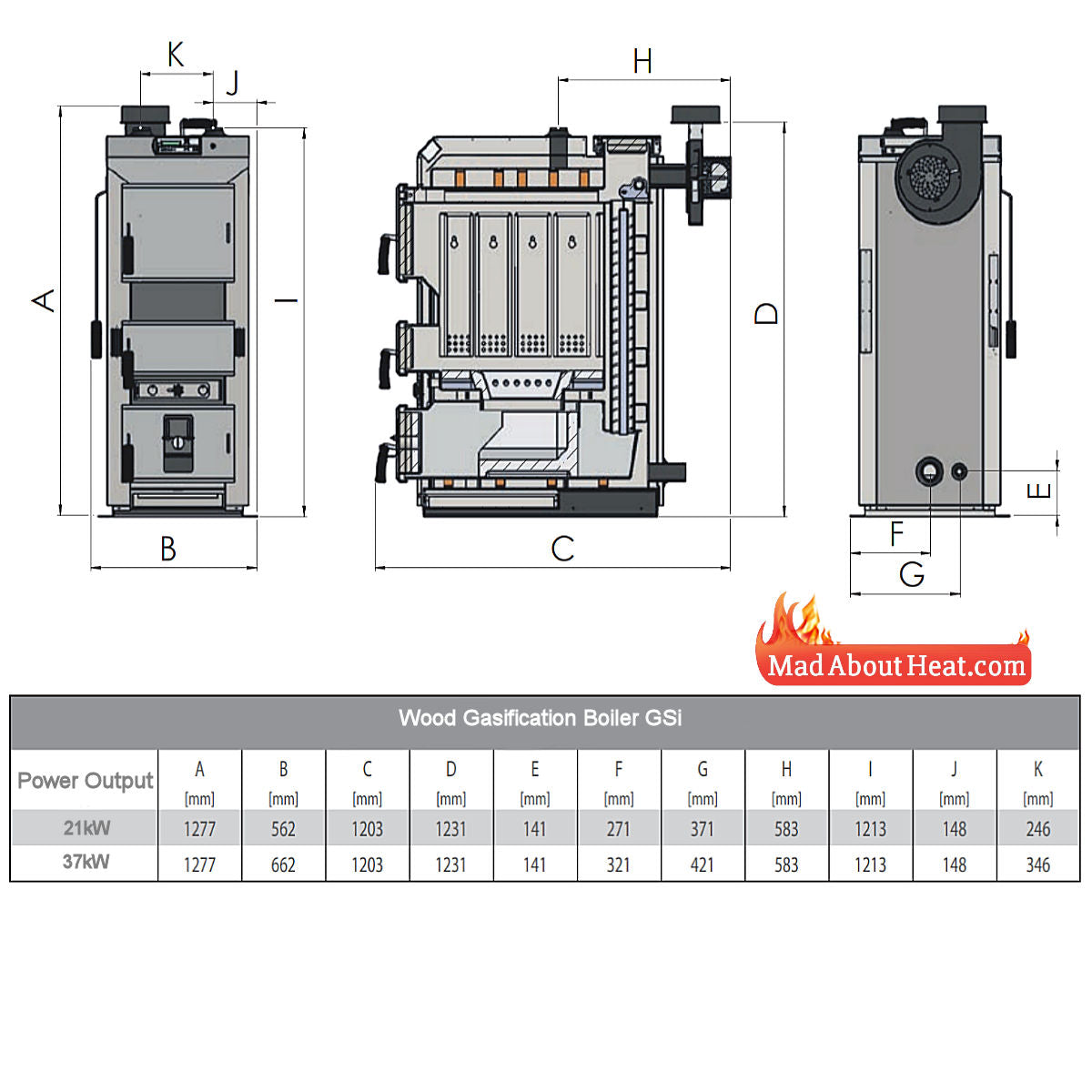 gsi gasification central heating boiler, dimensions