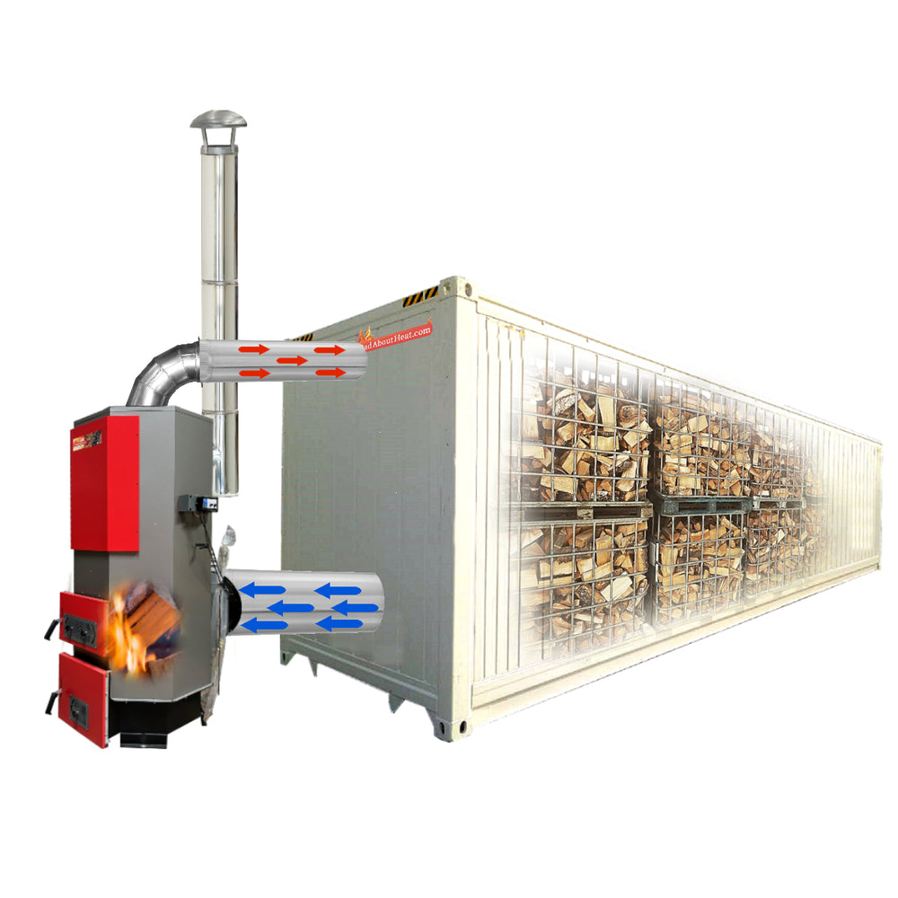 kiln dried wood, kiln dried logs, kiln space heater, kiln hot air blower, multi fuel space heater, 70kW 40ft,