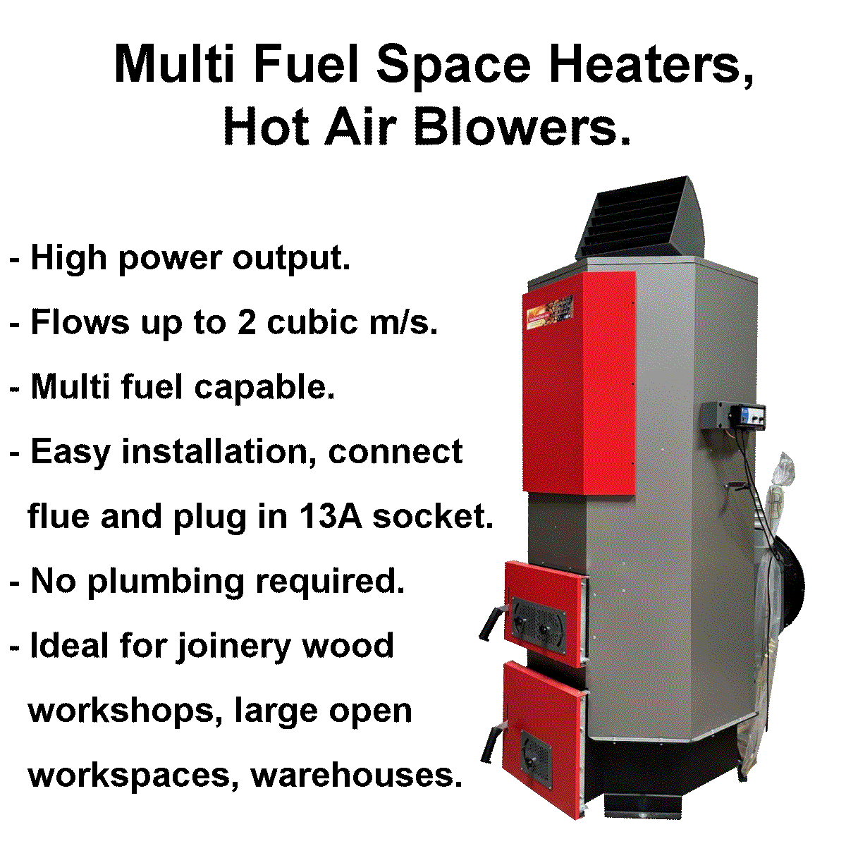 multi fuel space heater, wood burning hot air blower, log burning space heaters, 
