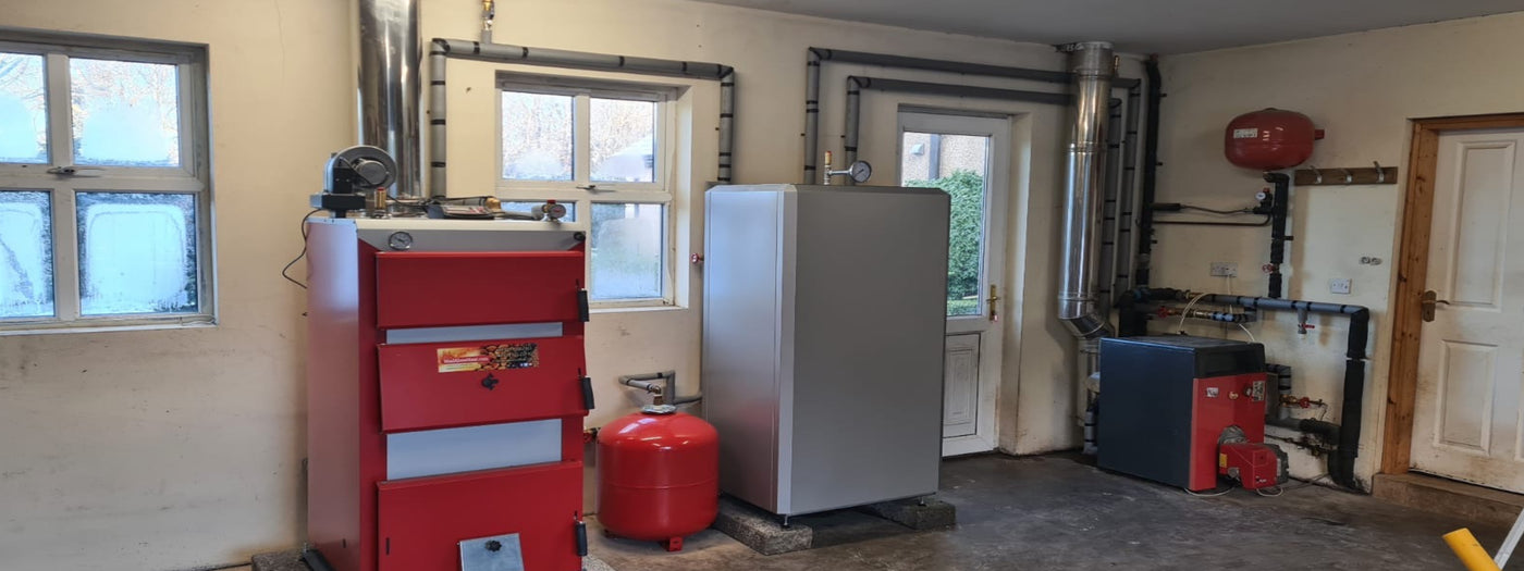 solid fuel boiler installed, solid fuel central heating system, biomass central heating