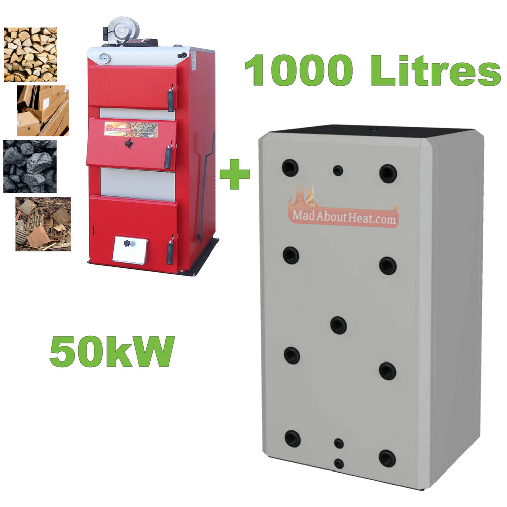 summer offer, discount offer, solid fuel boiler and buffer tank, 50kW boiler, 1000 litre storage tank