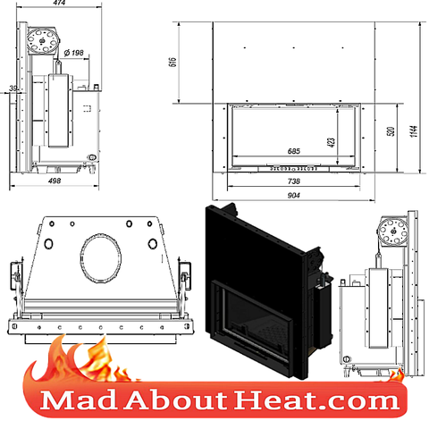 KGWJ 15kW guilotine stove back boiler fire place insert water heater multi fuel central heating drawing dimensions madaboutheat