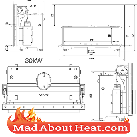 KGWJ 30kW guilotine stove back boiler fire place insert water heater multi fuel central heating drawing dimension madaboutheat