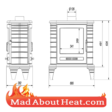 KK 9kW stove 2 glass doors tunnel load both sides center room madaboutheat