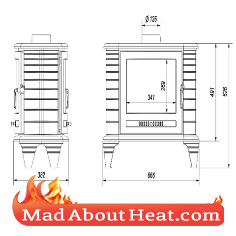 KK 9kW stove 2 glass doors tunnel load both sides center room madaboutheat