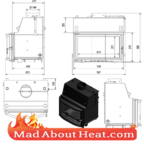 KOLT 27kW Back Boiler stove water heater fireplace glass standard panoramic insert dimensions madaboutheat