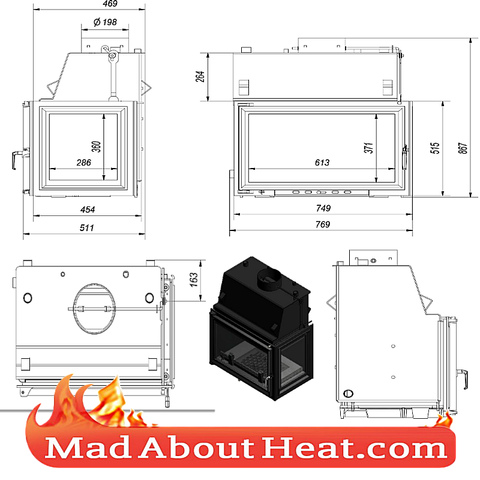 KOLT 27kW Back Boiler stove water heater fireplace insert right hand sided corner drawing madaboutheat