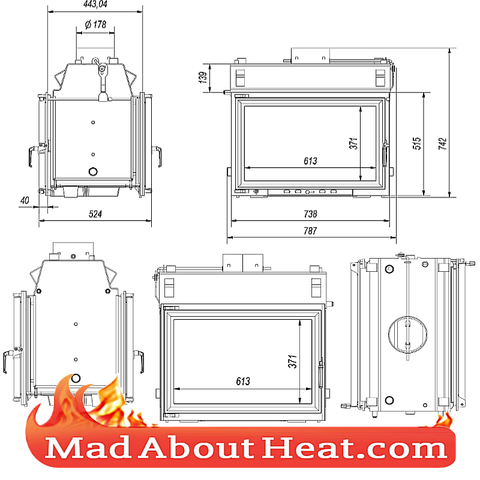 KOLT 27kW Back Boiler stove water heater fireplace insert tunnel specification drawing madaboutheat