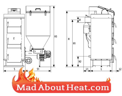 PBI wood pellet slack coal boiler dimensions schematic diagram madaboutheat