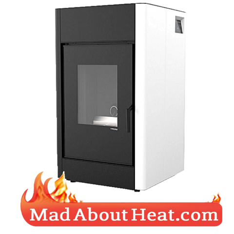 White freestanding stove wood pellets not water heats air madaboutheat